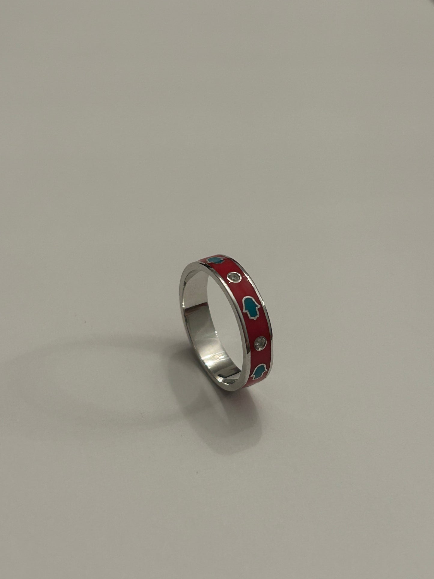 Fatima Hand and Diamonds Red Ring