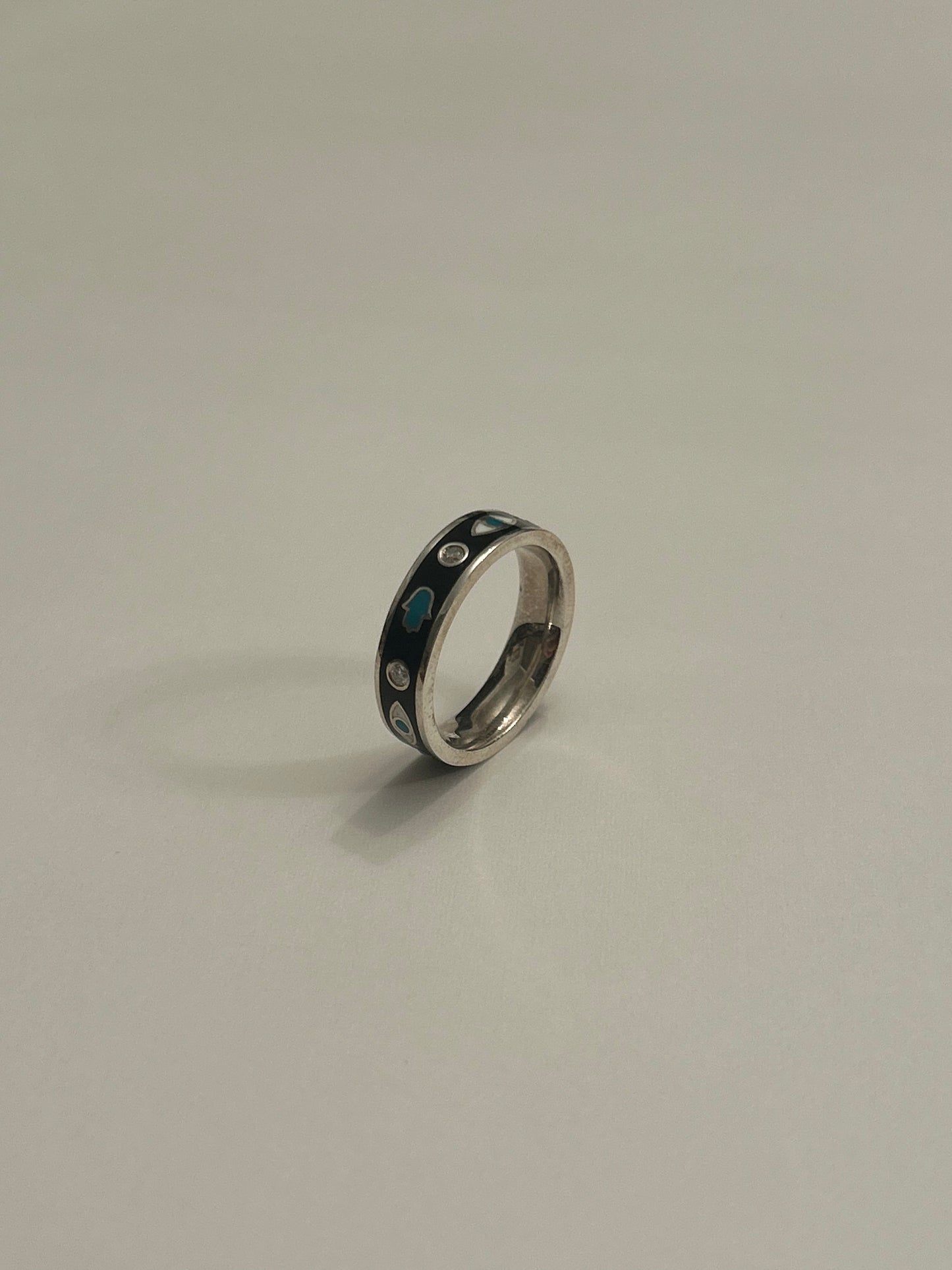 Fatima Hand and Evil Eye with Diamonds Black Ring