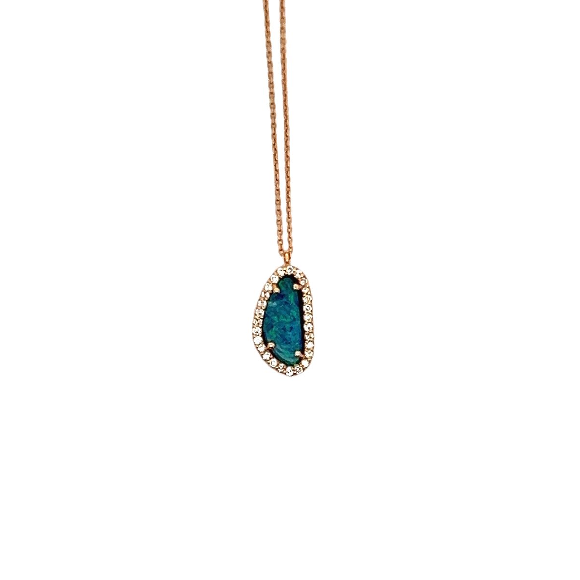 Deep Opal with Diamond Halo Necklace