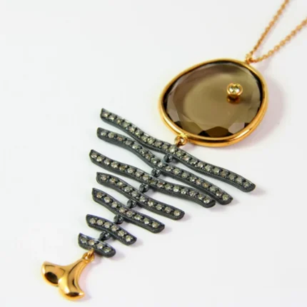 Smoky Topaz FIsh Necklace with Diamonds