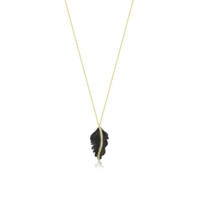 Miniature Feather Necklace on Gold Stripe with Diamonds - Image 1