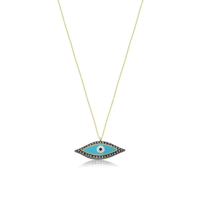Simple Turquoise Evil Eye with Diamonds - Image 1