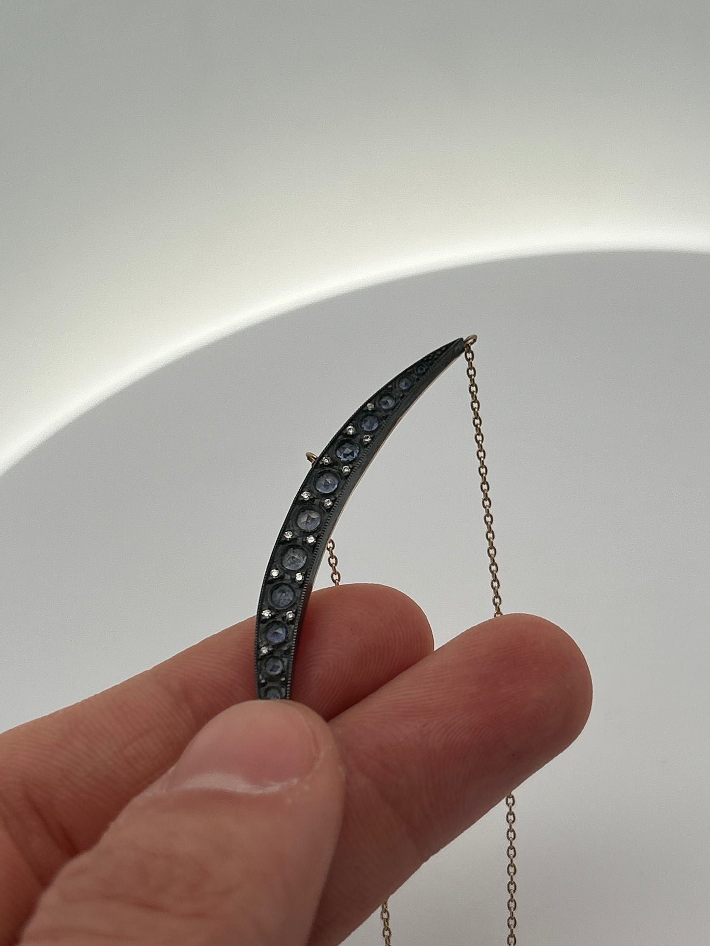 Blue Sapphire Moon Pendant with Diamonds