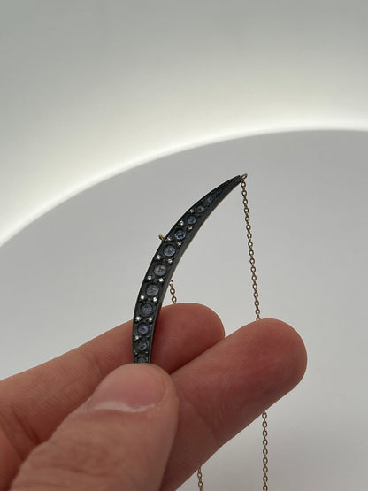 Blue Sapphire Moon Pendant with Diamonds