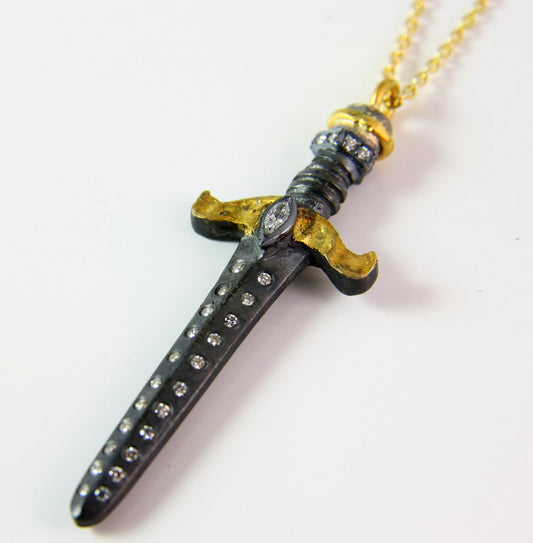 The Mighty Sword Necklace with 24K Yellow Gold and Diamonds