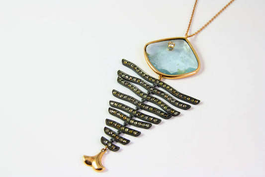 London Blue Topaz Fish Necklace with Diamonds - Summer Edition
