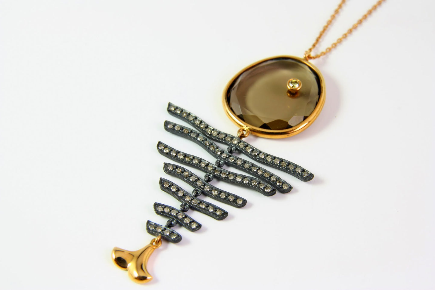 Smoky Topaz FIsh Necklace with Diamonds