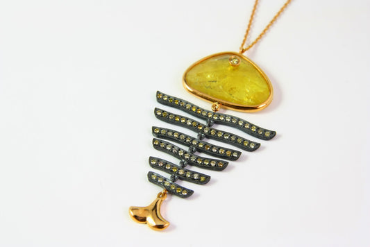 Tourmaline Fish Necklace with Diamonds