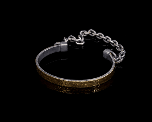 Beaten 24k Yellow Gold on Oxidized Silver Bracelet