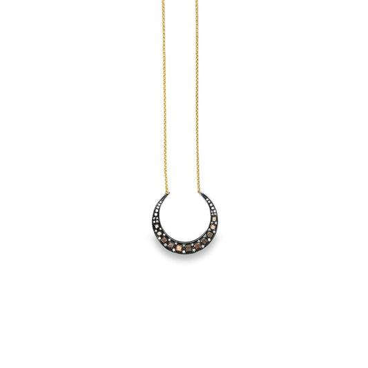 Crescent Moon Necklace with Brown Diamonds