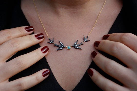 Flying Swans with Turquoise Center Necklace