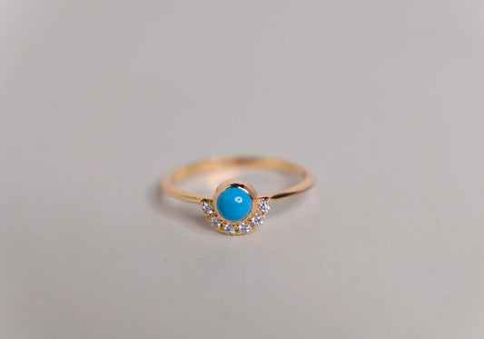 Turquoise with Semi-Halo Diamonds Ring