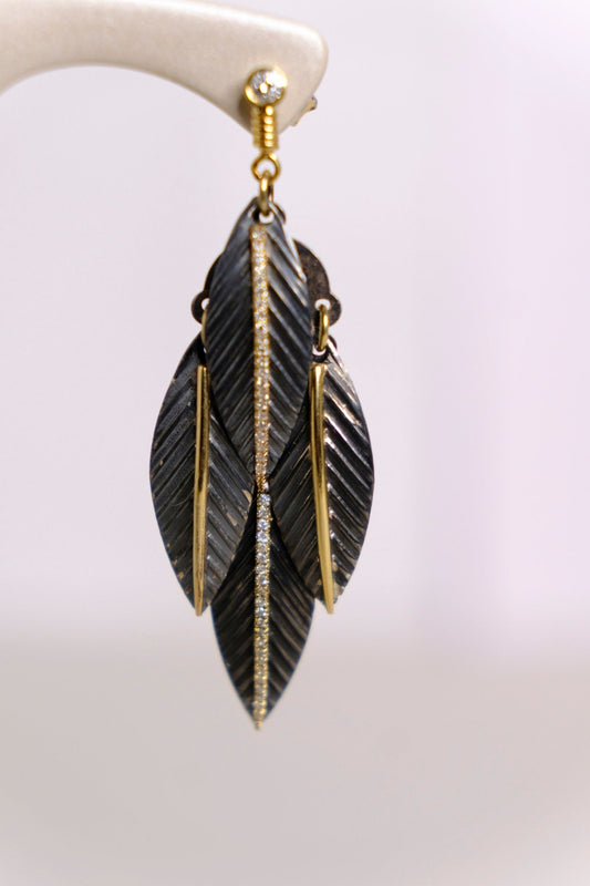 Four-Feather Hanging with Diamonds Earring
