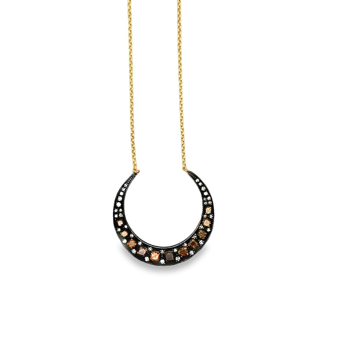 Crescent Moon Necklace with Brown Diamonds