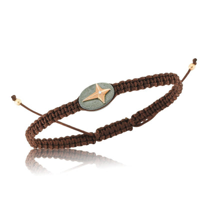 Rose Gold with Diamond Star on 925 Oxidized Silver Plaquette Bracelet - Unisex