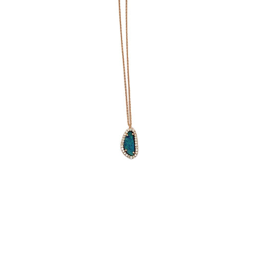 Deep Opal with Diamond Halo Necklace