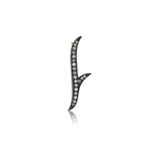 Minimal Branch Earring with 925 Oxidized Silver and Diamonds