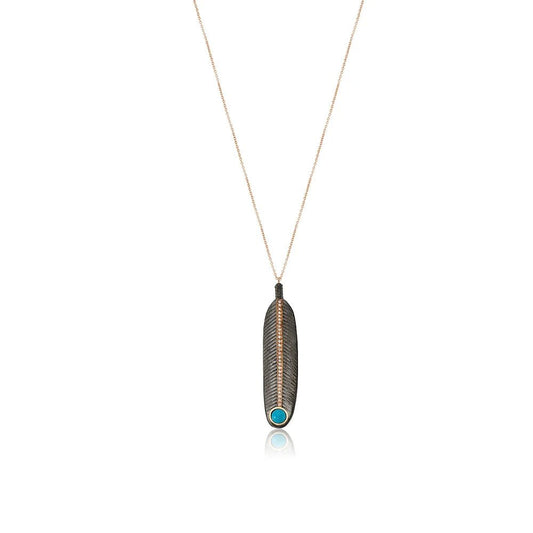 Feather Pendant with Turquoise and In-Line Diamonds
