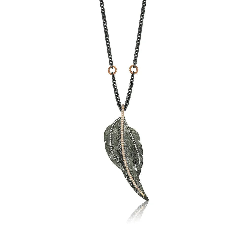Detailed Feathers with In-Line Diamonds Necklace