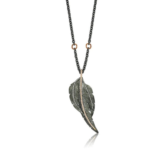 Detailed Feathers with In-Line Diamonds Necklace