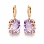Ametist Taşlı Pırlanta Detay Sallantılı Altın Küpe