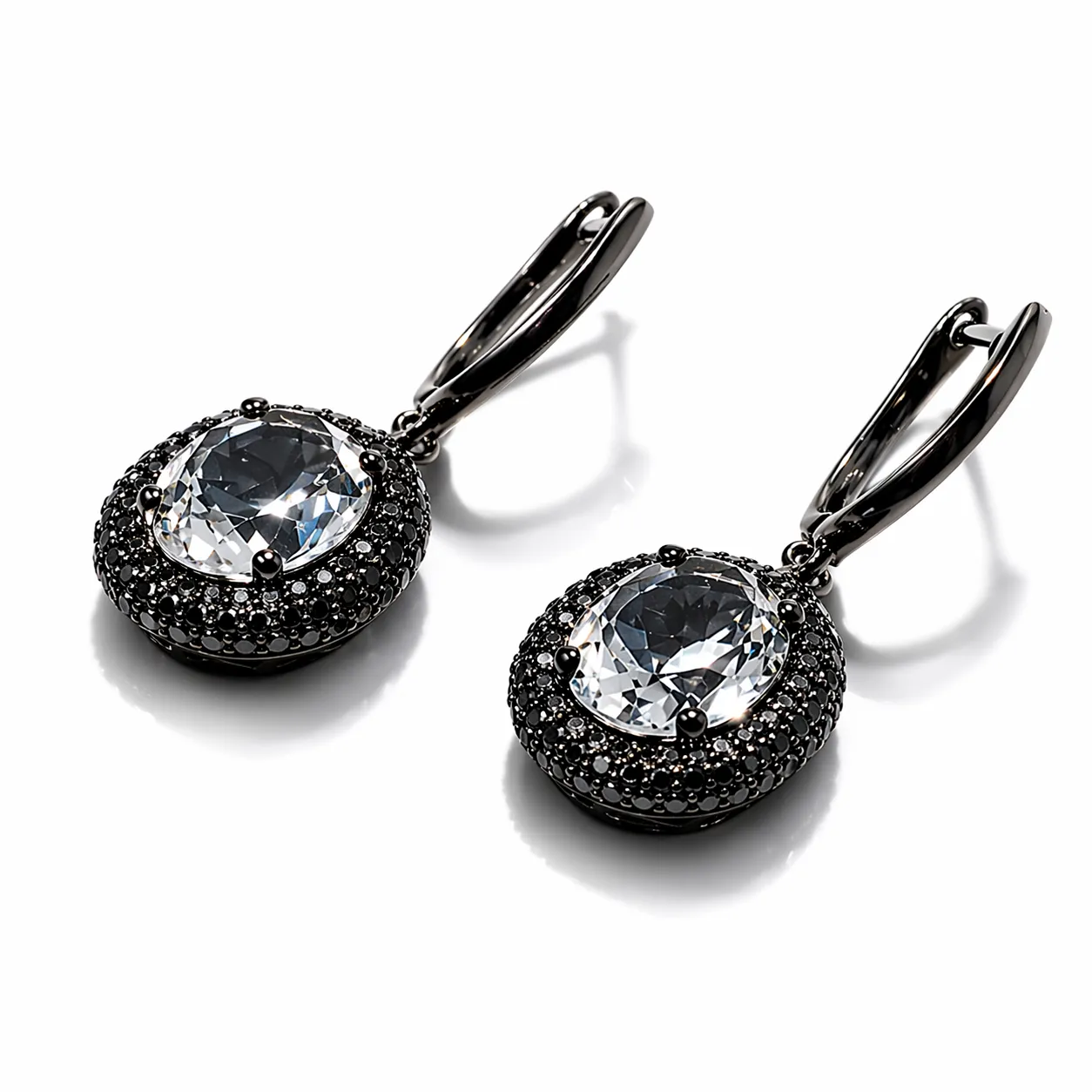 Beyaz Topaz, Siyah & Beyaz Pırlanta Taşlı Siyah Rodyum Sallantılı Küpe Beyaz Topaz, Siyah & Beyaz Pırlanta Taşlı Siyah Rodyum Sallantılı Küpe - Görsel 1