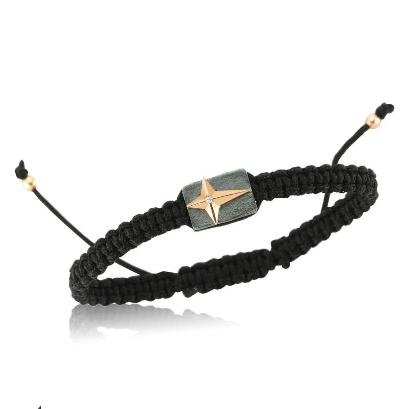 B150021 Rose Gold with Diamond Star on  Plaquette Bracelet - Unisex - Image 1