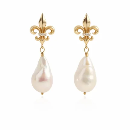 Barok inci sallantılı Fleur de Lis Küpe