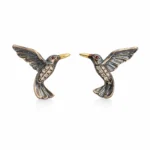 Hummingbird Kuş Figürlü Yakut Göz Detay Pırlanta İşlemeli Altın Küpe