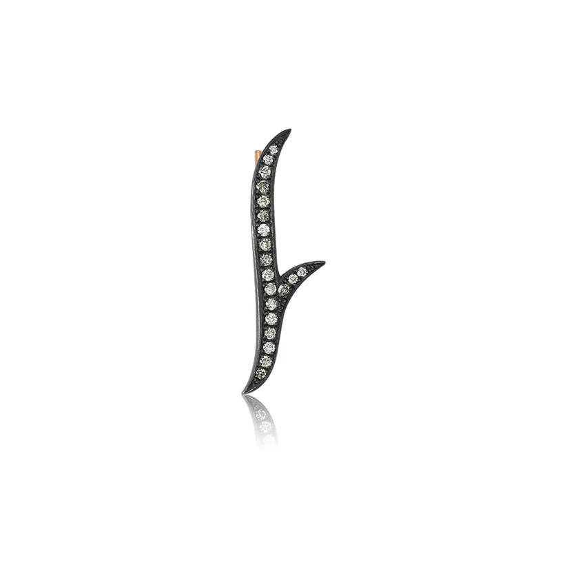 E150136 Minimal Branch Earring with 925 Oxidized Silver and Diamonds - Image 1