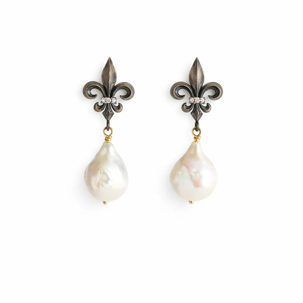 Fleur de Lis Barok İnci sallantılı küpe Fleur de Lis Barok İnci sallantılı küpe - Image 1