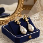 Barok inci sallantılı Fleur de Lis Küpe - Görsel 2