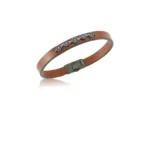 Kahverengi Deri Bileklik Safir ve Pırlanta Taşlı Nazarlık Detaylı