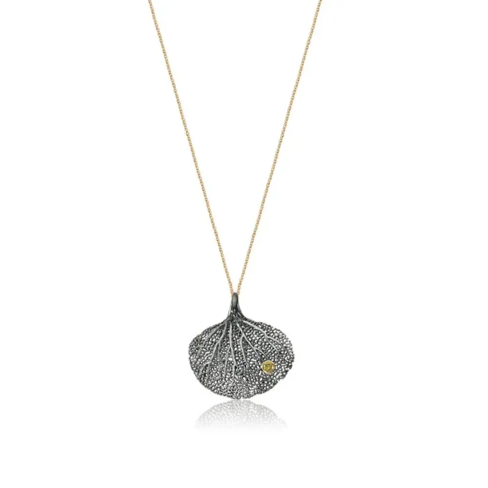 Detailed Leaf Necklace with Fancy Yellow Diamond - Image 1