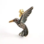 Hummingbird Kuş Figürlü Yakut Göz Detay Pırlanta İşlemeli Altın Küpe - Görsel 2