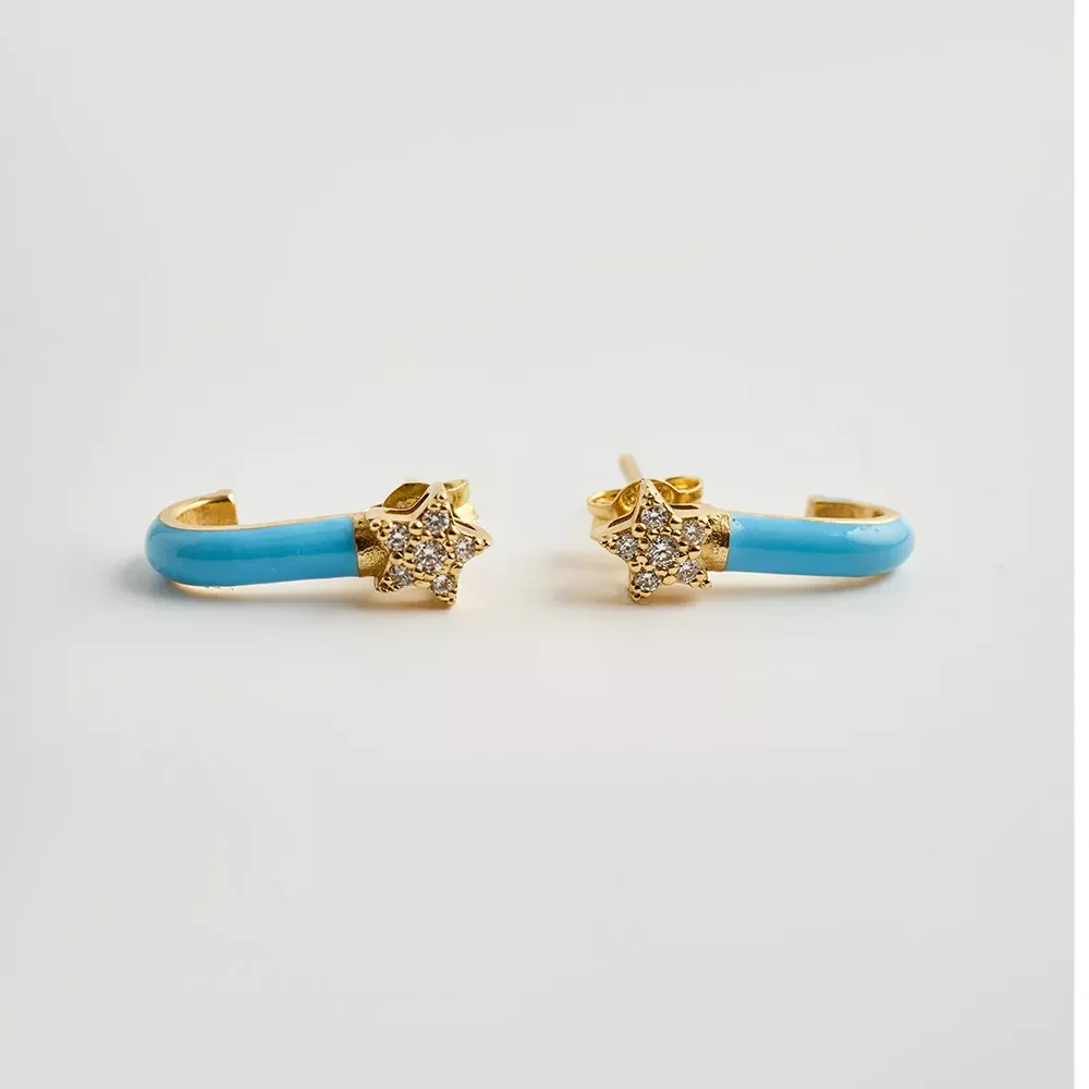 E210235 Pırlanta Taşlı Mineli Yıldız Küpe - Image 3