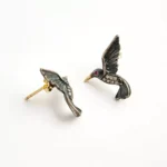 Hummingbird Kuş Figürlü Yakut Göz Detay Pırlanta İşlemeli Altın Küpe - Görsel 3