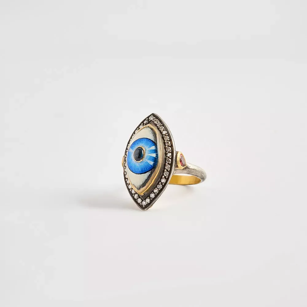 R070114 Göz Detaylı Mikro Boyama El İşçiliği Eşsiz Yüzük - Image 2