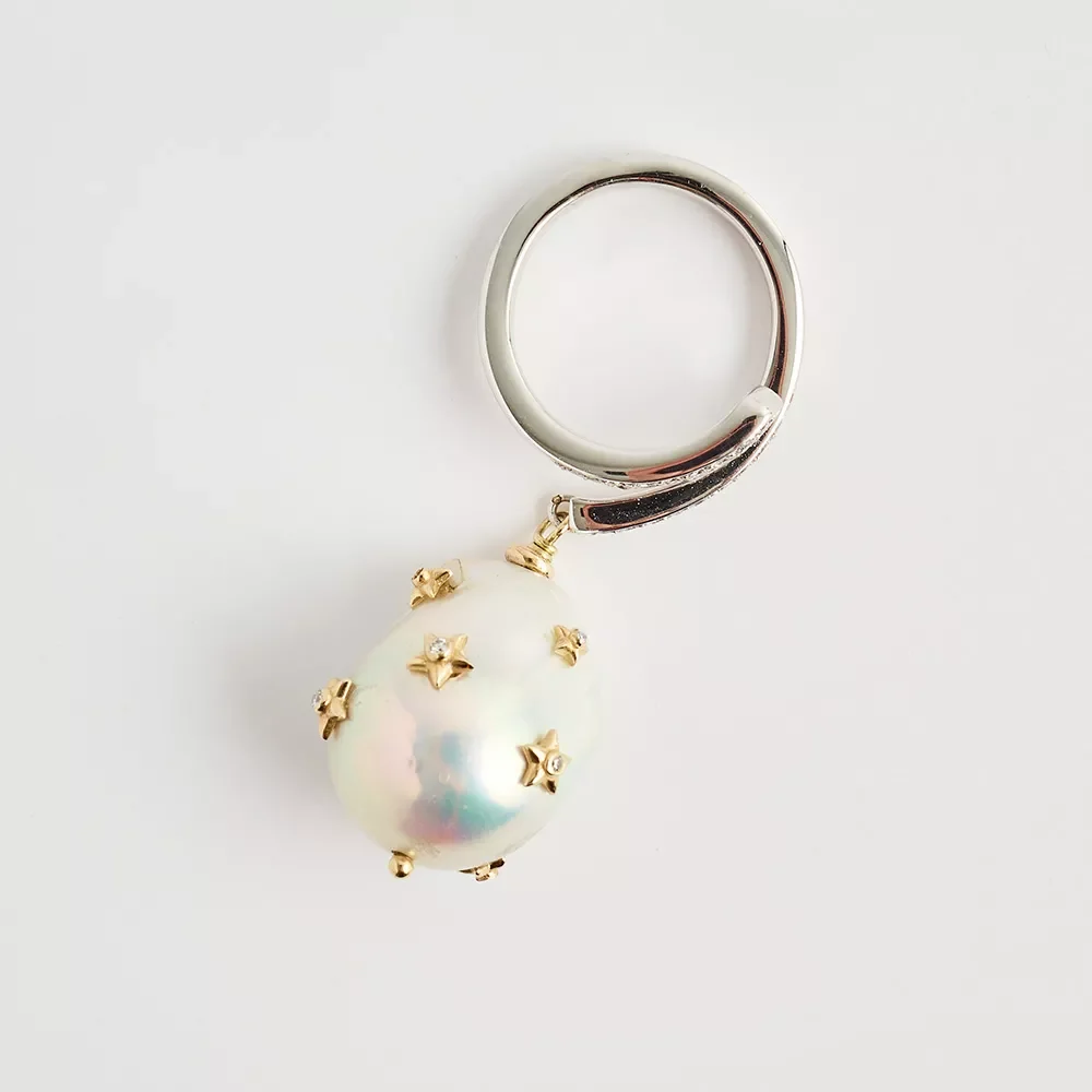 R070117 Barok İnci Detaylı Pırlantalı Yüzük - Image 1