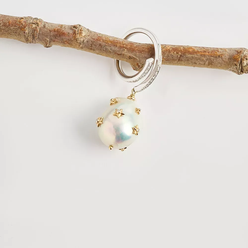 R070117 Barok İnci Detaylı Pırlantalı Yüzük - Image 4