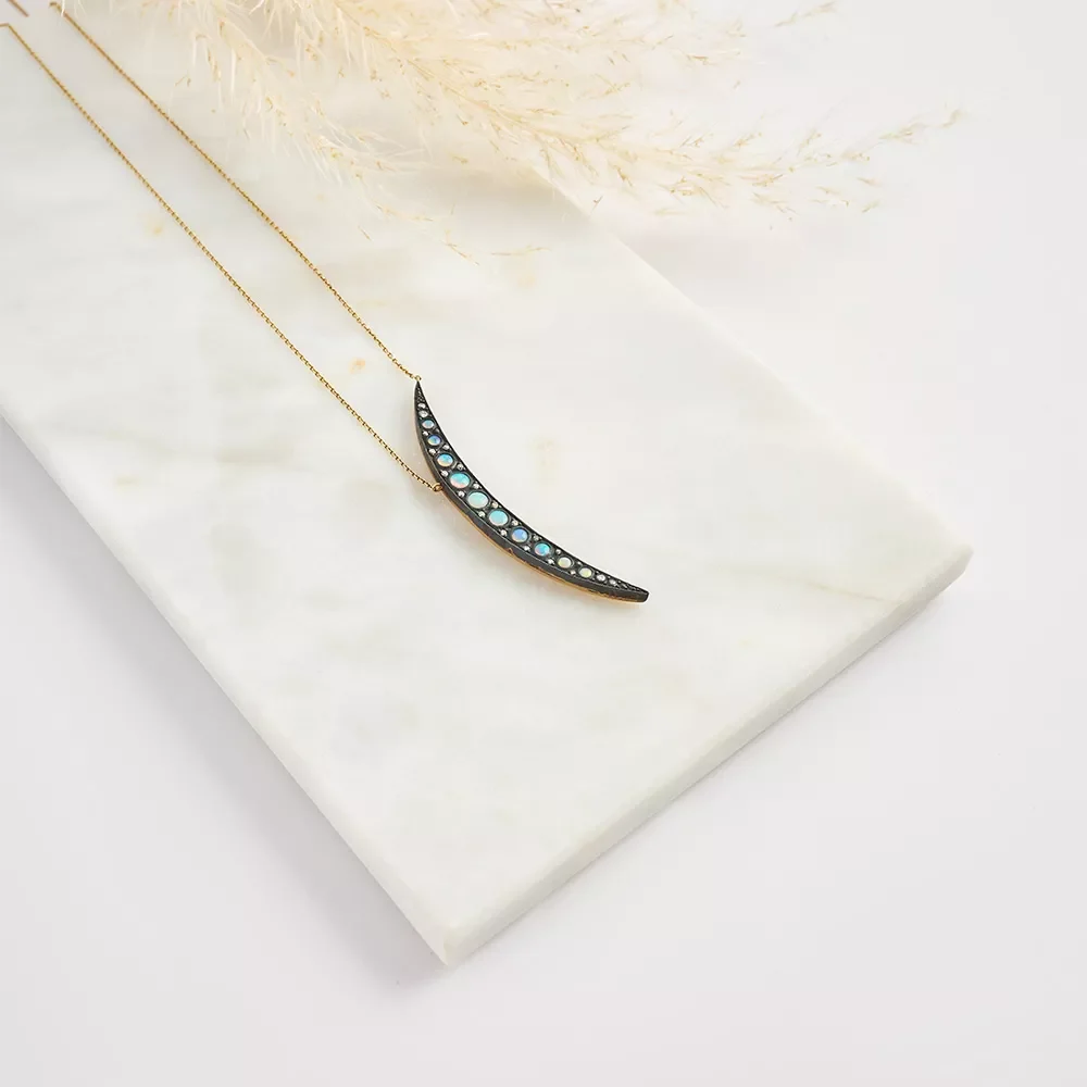 p230542 Opal Taşlı Ay Kolye - Image 5