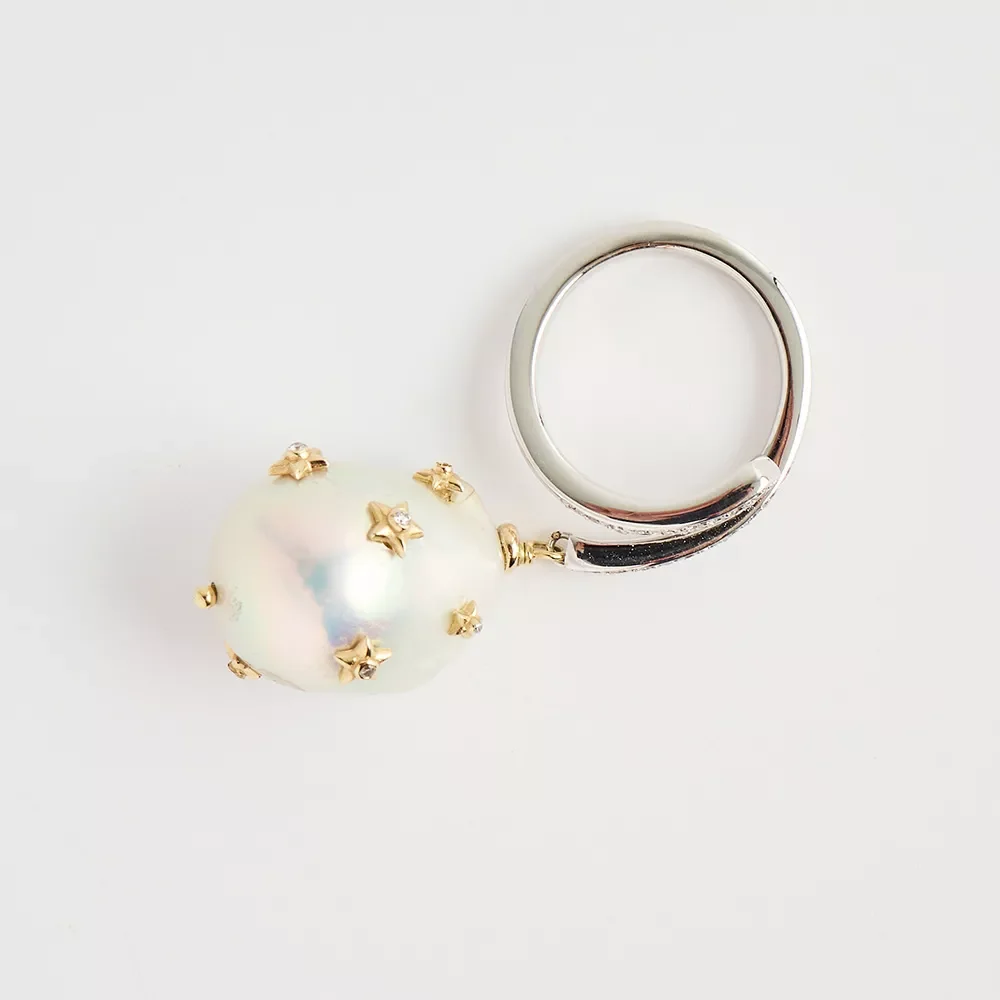 R070117 Barok İnci Detaylı Pırlantalı Yüzük - Image 3