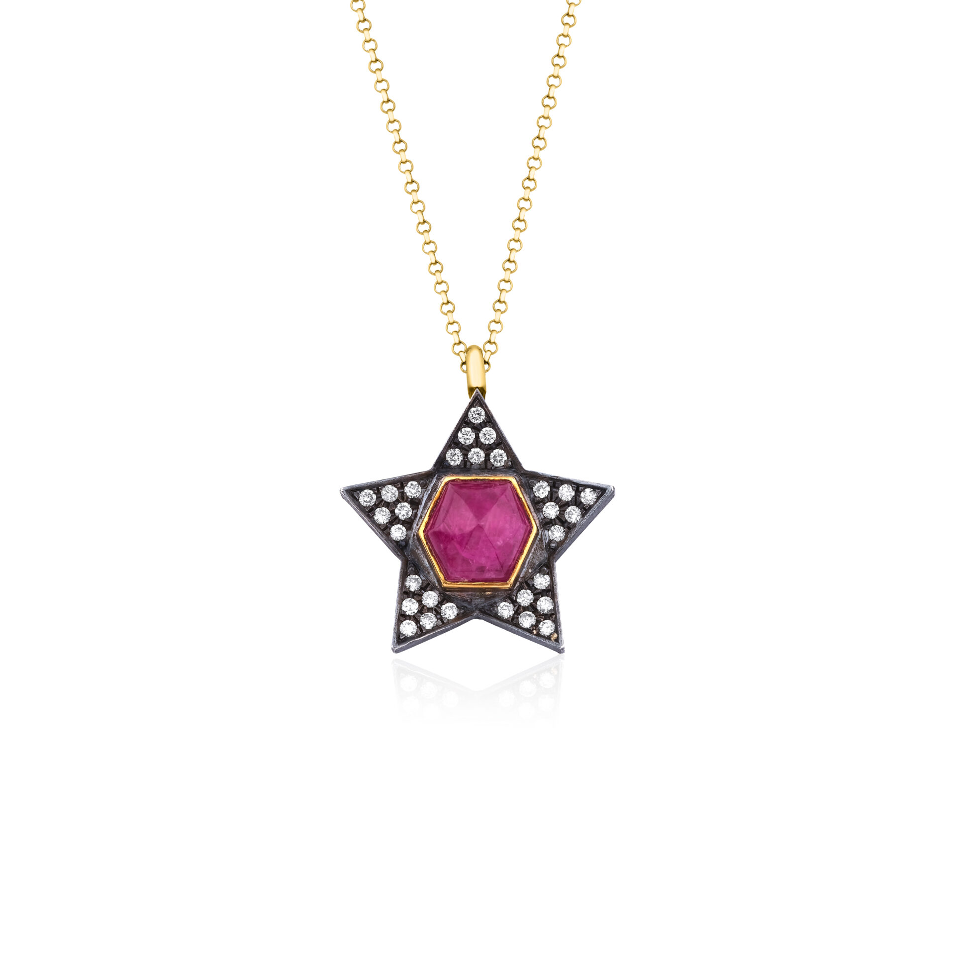 P240430 Antique Star Necklace with Ruby Detail - Görsel 2