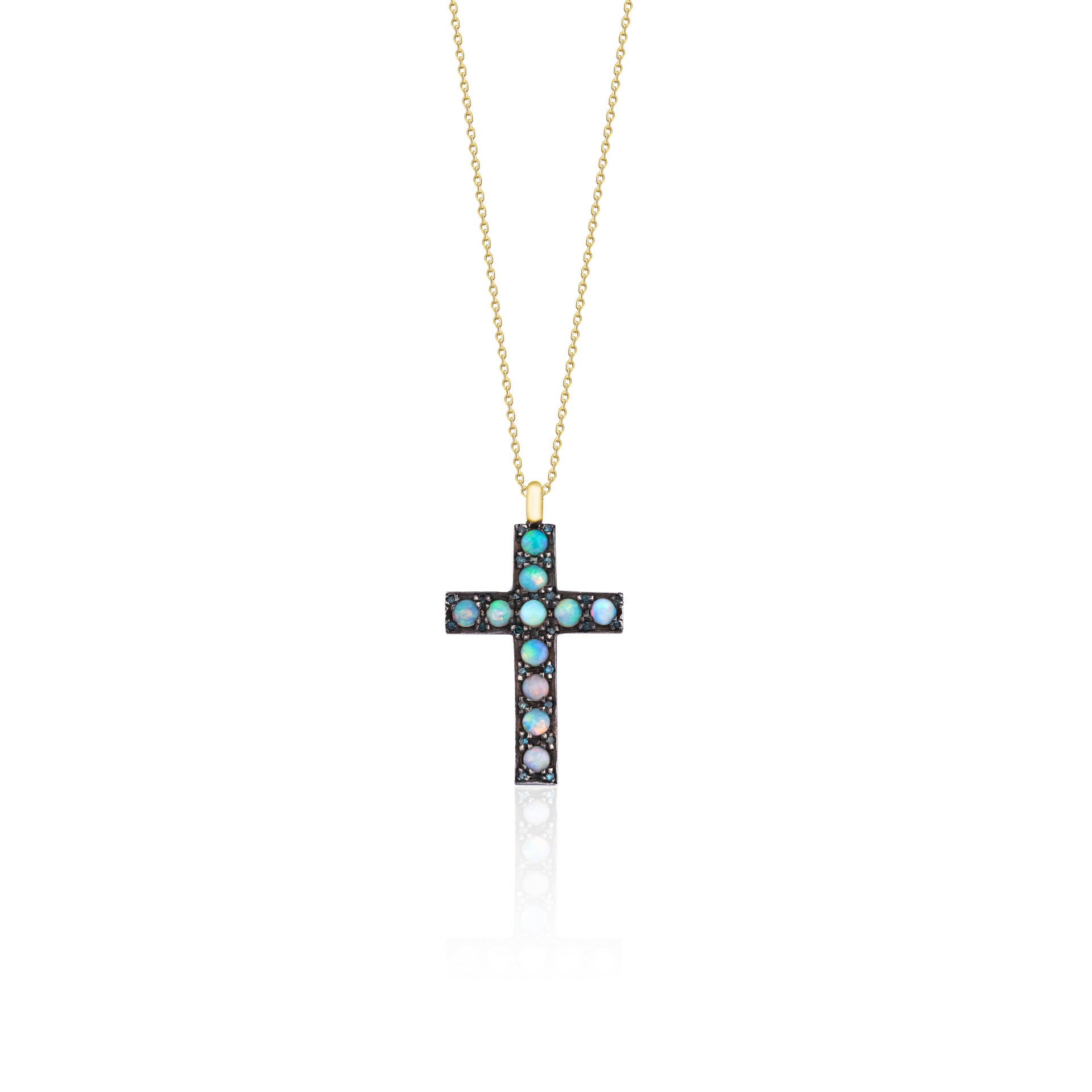 P250238 Opal Detailed Cross Pendant Necklace - Görsel 2