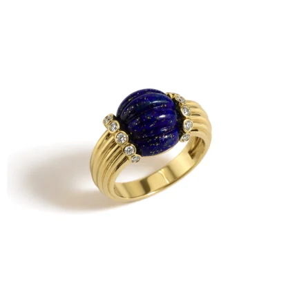 Lapis lazuli taşlı pırlanta detaylı altın yüzük