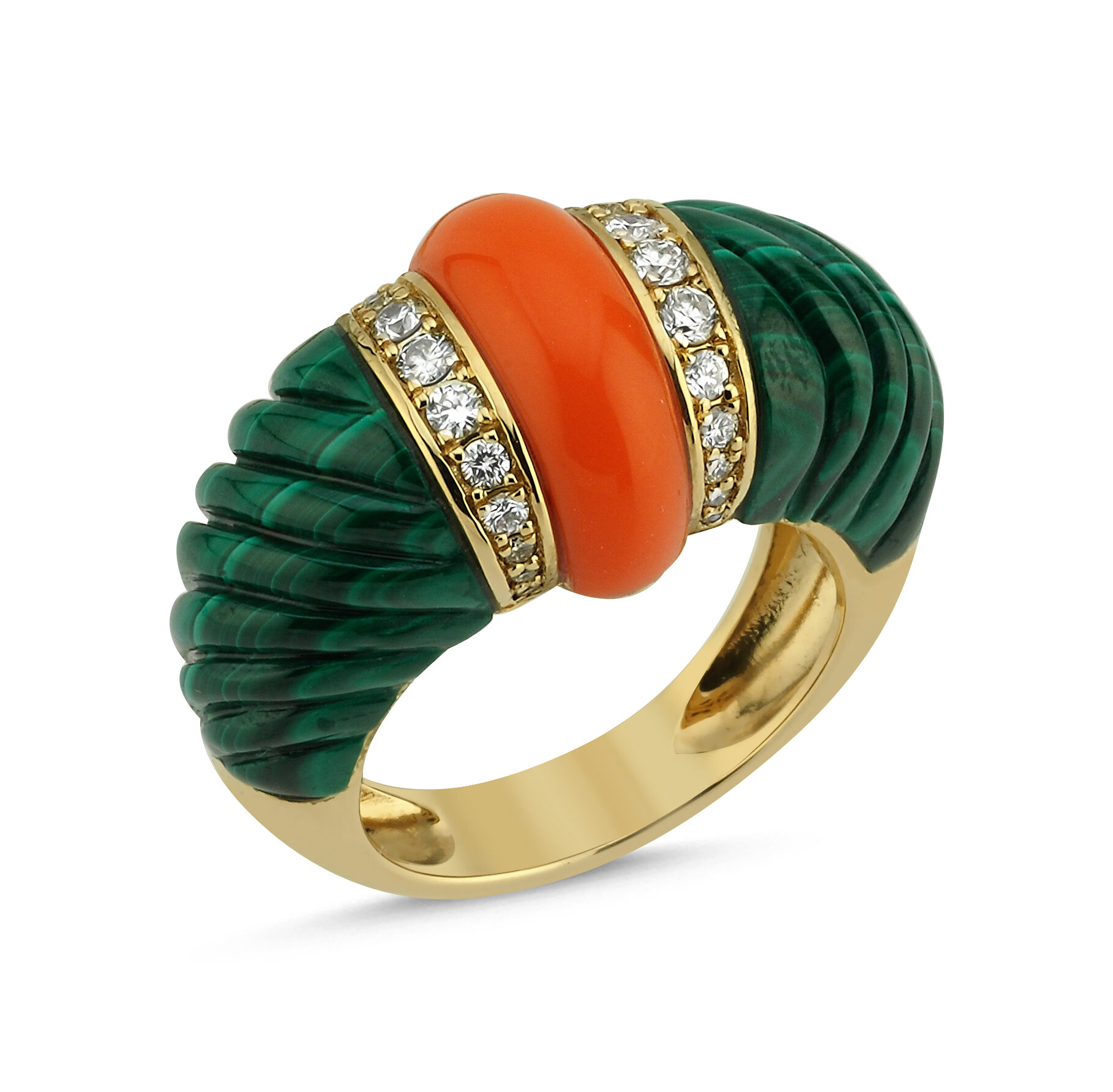 R230105 Malakit ve mercan pırlantalı yüzük - Image 1