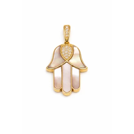 Sedef Detaylı Pırlanta Fatima Ana Eli Kolye