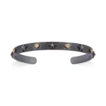 Yıldız Detaylı Okside Gümüş ve Altın Kelepçe Bileklik