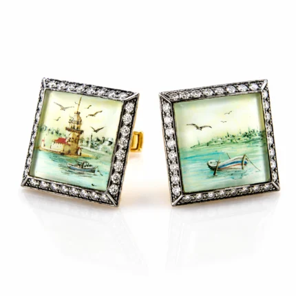 Minyatür İstanbul Manzaralı Kol Düğmesi