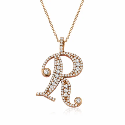 Pırlanta Taşlı R Harf Kolye – Kişiye Özel Rose Gold Şıklık